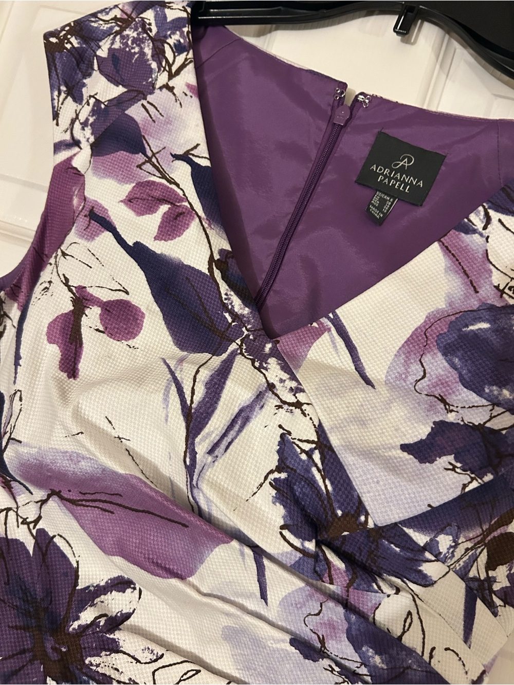 Adrianna Papell White Dress with Purple Floral Print